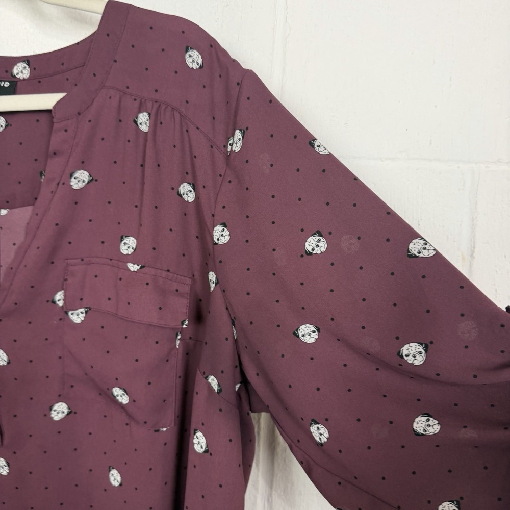 Torrid Harper Georgette Top Plus Size 2X Roll Tab Sleeves Bulldog Print Whimsy - Picture 8 of 15